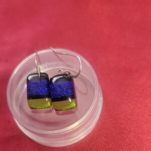 Colorful & Festive Dichroic Glass On Sterling Wire Earrings